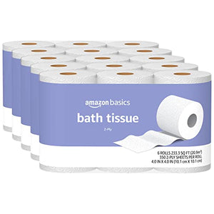Amazon Basics 2-Ply Toilet Paper 5 Packs, 6 Rolls per pack (30 Rolls total) (Previously Solimo)
