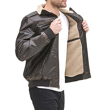 Load image into Gallery viewer, Levi's Men's Faux Leather Sherpa Aviator Bomber Jacket, Dark Brown, Large
