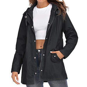 Simayixx Women's Long Jacket Warm Waterproof Windbreaker Hooded Jackets Raincoat Activewear Outdoor Trench Coat Black