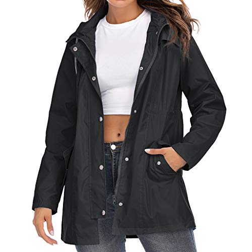 Simayixx Women's Long Jacket Warm Waterproof Windbreaker Hooded Jackets Raincoat Activewear Outdoor Trench Coat Black