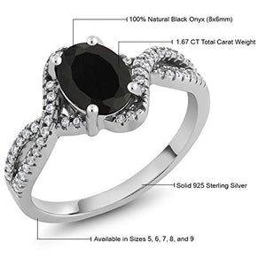 Gem Stone King 925 Sterling Silver Black Onyx Women's Ring 1.67 Cttw (Gemstone Birthstone) (Size 7)