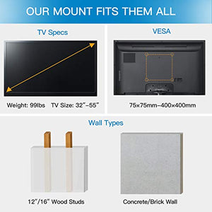 PERLESMITH TV Wall Mount Full Motion for Most 32-55 Inch Flat Curved TVs with Swivels, Tilts & Extends, Dual Articulating Arms Wall Mount TV Bracket Supports TV up to 99 lbs, Max VESA 400x400