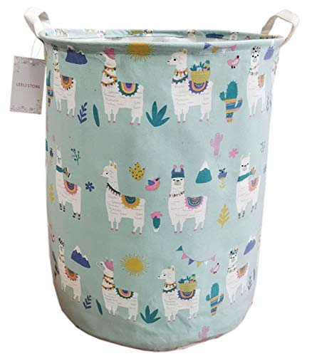 LEELI laundry Hamper with Handles-Collapsible Canvas Basket for Storage Bin,Kids Room,Home Organizer,Nursery Storage,Baby Hamper,19.7×15.7 (llama&alpaca)