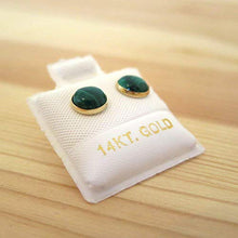 Load image into Gallery viewer, 14K Gold Malachite Stud Earrings - 14K Solid Yellow Gold Studs, Small Round 6mm Natural Stone, May Taurus Birthstone Dark Green Malachite Gemstone, Simple Minimalist Dainty Handmade Jewelry for Women
