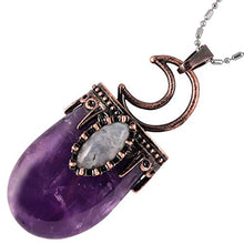 Load image into Gallery viewer, TUMBEELLUWA Natural Healing Crystal Stone Pendant Necklace for Men and Women, Reiki Oval Stone Necklace with Oval Labraorite Stone, Amethyst
