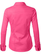 Load image into Gallery viewer, LE3NO Womens Tailored Long Sleeve Button Down Shirt with Stretch Fuchsia
