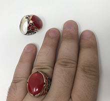 Load image into Gallery viewer, KAR 925K Sterling Silver Red Coral Men&#39;s Ring Red Enamelled Special Edition K65E (9)
