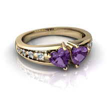 Load image into Gallery viewer, 14kt Yellow Gold Amethyst and Diamond 5mm Heart Heart to Heart Ring - Size 7
