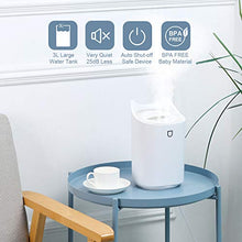 Load image into Gallery viewer, Cool Mist Humidifiers for Bedroom USB,SIXKIWI,Easy Clean/Top Fill/Never Leak/None Mildew/Dual Sprayer,3L 20hrs for Large Room,Colorful Night Light Auto Off for Home Office Baby(White)
