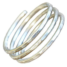 Load image into Gallery viewer, Sterling Silver Adjustable textured hammered wire wrap coil ring, thumb ring, pregnancy ring
