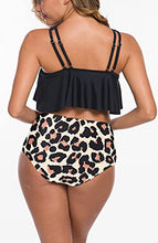 Load image into Gallery viewer, SouqFone Padded Tankini Swimsuits for Women Flounce Swimsuit - L, Black Leopard
