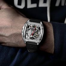 Load image into Gallery viewer, CIGA Design Z Series Automatic Mechanical Watch, Skeleton Stainless Steel Analog Silver Wristwatch Tonneau Sapphire Crystal for Men Women with Leather and Silicone Strap
