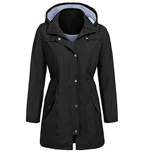 perfectCOCO Windbreaker Women's Rain Jacket Outdoor Hoodie Waterproof Windproof Hooded Coat Outwear Raincoat Black