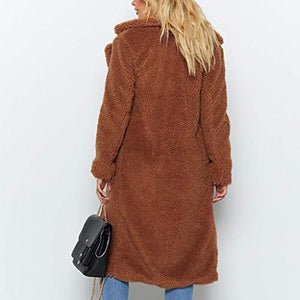 WYTong Winter Maxi Coat For Womens Fashion Warm Faux Fur Coat Jacket Casual Solid Long Parka Outerwear(Brown,L)