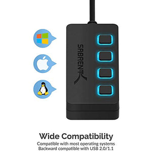 Sabrent 4-Port USB 3.0 Hub with Individual LED Lit Power Switches, Includes 5V/2.5A Power Adapter (HB-UMP3)