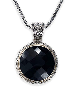 Effy 925 Sterling Silver & 18K Yellow Gold Onyx Circle Pendant, 36.5 TCW