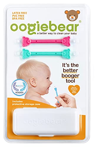 oogiebear - Nose and Ear Gadget. Safe, Easy Nasal Booger and Ear Cleaner for Newborns and Infants. Dual Earwax and Snot Remover. Aspirator Alternative - 2 Pack with case - Raspberry and Seafoam