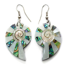 Load image into Gallery viewer, Abalone Earrings with Mother of Pearl Handmade 2 inch Natural Shell Dangle Drop Womwn Jewelry BA268
