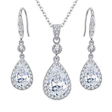 Load image into Gallery viewer, EleQueen 925 Sterling Silver Full Cubic Zirconia Teardrop Bridal Pendant Necklace Hook Dangle Earrings Sets
