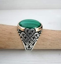 Load image into Gallery viewer, Handmade 925K Sterling Silver Mens Ring With Malachite Stone
