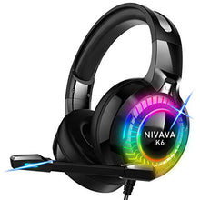Load image into Gallery viewer, Nivava Gaming Headset for PS4, Xbox One, PC Headphones with Microphone LED Light Mic for Nintendo Switch Playstation Computer, K6(Black)
