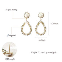 Load image into Gallery viewer, 14K Gold Plated Pearl Ear Drop Earring with Retro palace Style S925 silver needle for Women Girl Gifts Present Valentines Birthday Anniversary Mothers Day Christmas (Gold)
