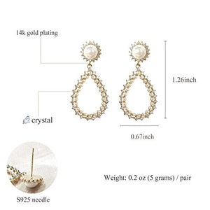 14K Gold Plated Pearl Ear Drop Earring with Retro palace Style S925 silver needle for Women Girl Gifts Present Valentines Birthday Anniversary Mothers Day Christmas (Gold)