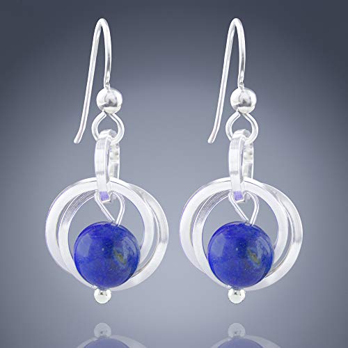 Load image into Gallery viewer, Simple Royal Blue Lapis Lazuli Real Gemstone 925 Sterling Silver Dangle Earrings Dainty Artistic Jewelry Gift Idea for Minimalist Women