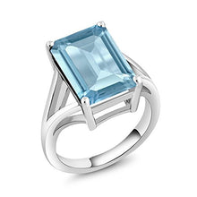 Load image into Gallery viewer, Gem Stone King 925 Sterling Silver Sky Blue Topaz Women&#39;s Solitaire Ring 8.70 Cttw Gemstone Birthstone 14X10MM Emerald Cut (Size 8)
