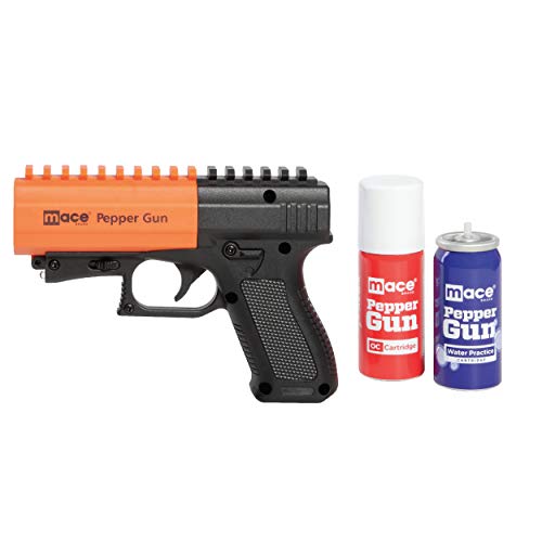 Mace Brand Self Defense Pepper Spray Gun 2.0 – Accurate 20’ Powerful Pepper Spray, Leaves UV Dye on Skin, Integrated LED Light Enhances Aim, Great Self-Defense – Replaceable Cartridge (80406), Black