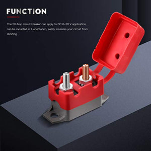 4 Pieces DC 12V - 24V Automatic Reset Circuit Breaker Circuit Breaker with Cover Stud Bolt for Automotive and More (50 Amp)