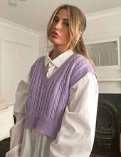 Load image into Gallery viewer, ELESOL Sleeveless Sweaters for Women Cropped Sweater Vests V Neck Cable Knit Tank Tops

