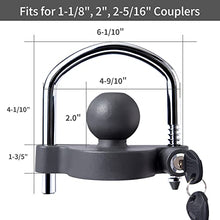 Load image into Gallery viewer, METOWARE Trailer Coupler Lock Universal Adjustable Heavy-Duty Steel Trailer Hitch Lock, Anti Theft Trailer Ball Lock Towing Lock for Towing Caravan Trailer Security Fits 1-7/8&quot;,2”, 2-5/16&quot; Coupler
