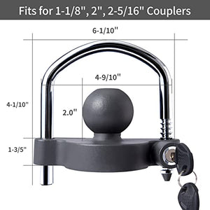 METOWARE Trailer Coupler Lock Universal Adjustable Heavy-Duty Steel Trailer Hitch Lock, Anti Theft Trailer Ball Lock Towing Lock for Towing Caravan Trailer Security Fits 1-7/8",2”, 2-5/16" Coupler