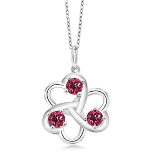 Gem Stone King 925 Sterling Silver Pink Tourmaline 3 Hearts Pendant Necklace 0.75 Ct Round With 18 Inch Chain