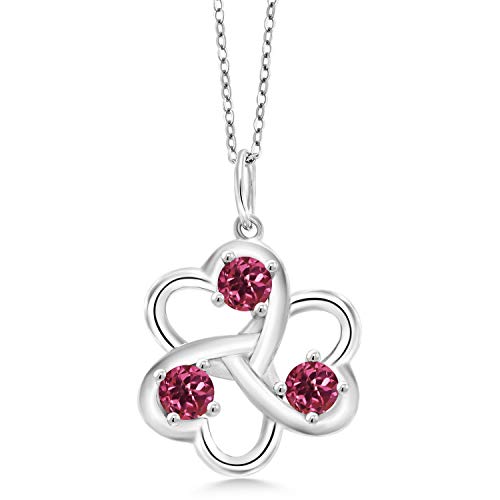 Gem Stone King 925 Sterling Silver Pink Tourmaline 3 Hearts Pendant Necklace 0.75 Ct Round With 18 Inch Chain