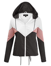 Load image into Gallery viewer, FASHION BOOMY Women&#39;s Color Block Windbreaker Jacket - Hooded Pullover - Zip Up Outwear Medium Black/Pink
