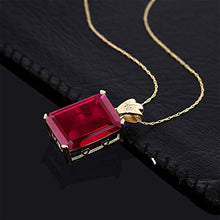 Load image into Gallery viewer, Gem Stone King 18K Yellow Gold Plated Silver Red Created Ruby Pendant Necklace For Women 20.05 Ct Emerald Cut 18X13MM with 18 Inch Silver Chain
