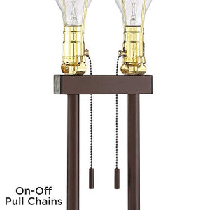 Roscoe Bronze Twin Pole Floor Lamp with Tray Table and USB - Franklin Iron Works