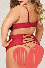 Load image into Gallery viewer, Women’s Crushed Velvet Lingerie Set, Cute Mesh Lace up Halter Bralette &amp; High Waist Panty(Wine,2XL,325a)
