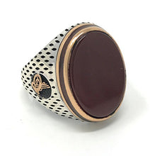 Load image into Gallery viewer, KAR 925K Stamped Sterling Silver Agate (Aqeeq) Ottoman Men&#39;s Ring K51C (8)
