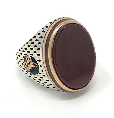 KAR 925K Stamped Sterling Silver Agate (Aqeeq) Ottoman Men's Ring K51C (8)