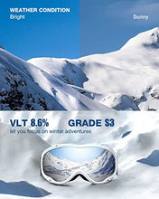 Load image into Gallery viewer, ZIONOR Lagopus Ski Snowboard Goggles UV Protection Anti fog Snow Goggles for Men Women Adult Youth VLT 8.6% White Frame Silver Lens
