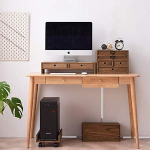 Kirigen Wood Monitor Stand with 2 Drawers - Computer Arm Riser Desk Storage Organizer,Speaker TV Laptop Printer Stand with Pen Slot and Cable Management,Dark Brown Desktop Shelf for Office DBR-2PMJ