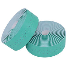 Load image into Gallery viewer, KINGOU Handlebar Tape Luxury PU Leather Bar Tape Fixed Gear/Road Bike Bar Wrap with 2 Reflective Plug (Mint Green)
