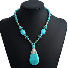 Load image into Gallery viewer, Turquoise 3pcs Set - a Turquoise Necklace a pair of turquoise pendant tassel earrings, a stretchable turquoise braceleta Gift for Ladies
