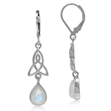 Load image into Gallery viewer, Silvershake Natural Moonstone 925 Sterling Silver Triquetra Celtic Knot Drop Dangle Leverback Earrings
