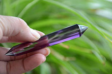 Load image into Gallery viewer, Keren (smart) Clear Purple Siberian Synthetic Crystal Lab Grown Quartz 12 Sided 3.54 Inch Facet Vogel Style Double Termination Wand Point Reiki Healing
