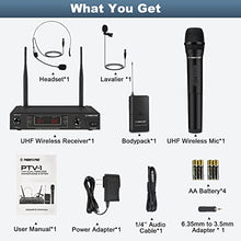 Load image into Gallery viewer, Wireless Microphone System, Phenyx Pro VHF Cordless Mic Set with 1 Handheld+1 Headset+1 Lapel+1 Bodypack, Stable Signal, Long Range, Best for Presentation, Interview, Church, Wedding,Events (PTV-1B)
