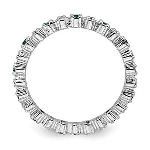 925 Sterling Silver Created Green Emerald Diamond Band Ring Size 7.00 Stone Stackable Gemstone Birthstone May Fine Jewelry For Women Gifts For Her